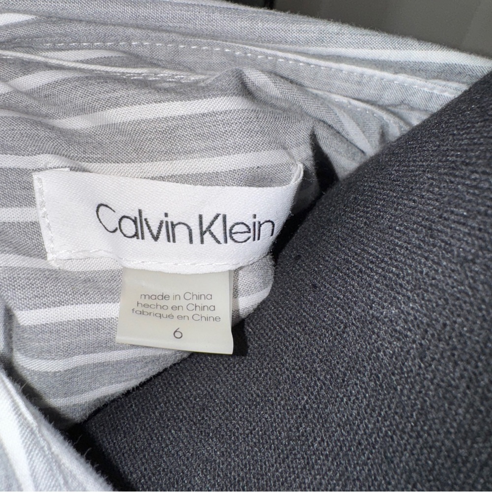 Calvin Klein Gray and White Striped Tie-Waist Shirt Dress - Picture 4 of 6